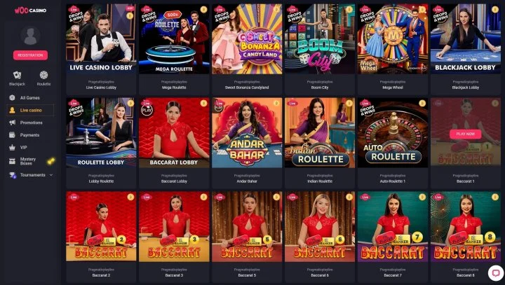 Woocasino live casino tables powered by Evolution